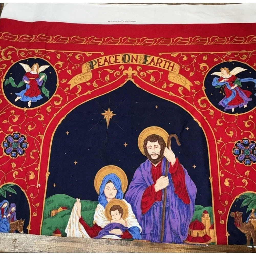 Vintage‎ Christmas Peace On Earth Wall Panel cotton fabric 29x36